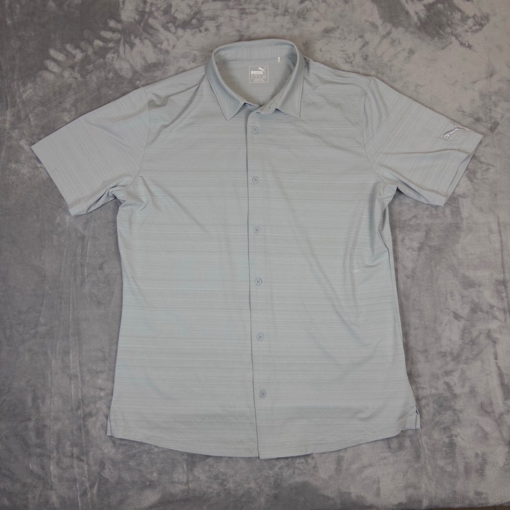 Puma Button Down Shirt Mens Large Gray Short Sleeve Golf Polo 577401-01 Active
